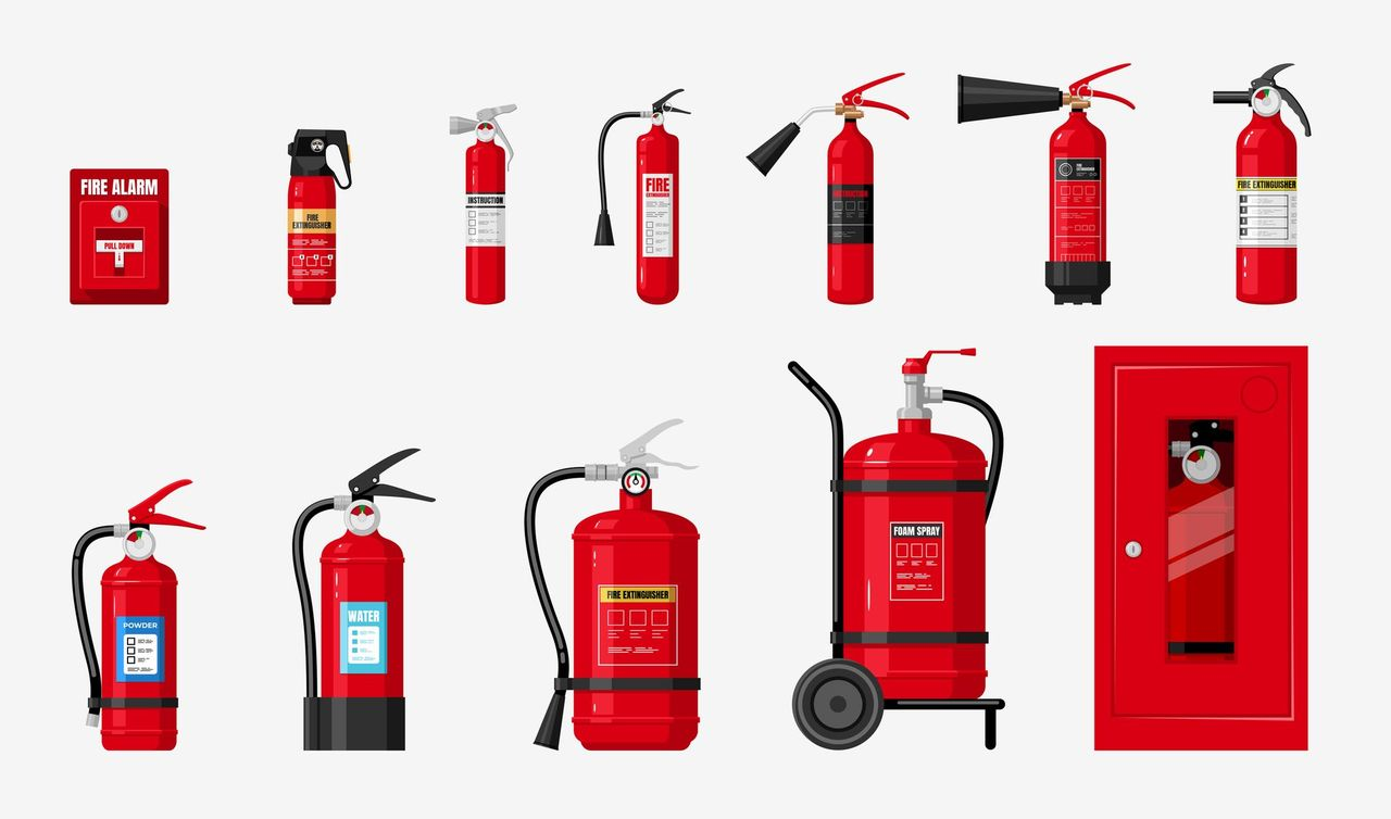 Various types of fire extinguishers